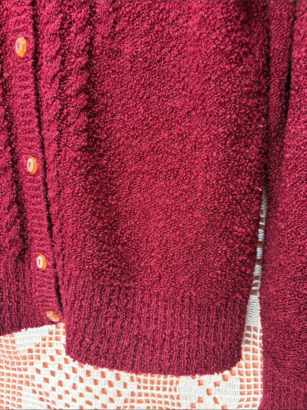Vintage Burgundy Cable Knit Cardigan - Picture 3 of 7
